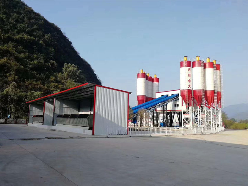 Titan Machinery in Nepal HZS120 commercial concrete mixing plant site
